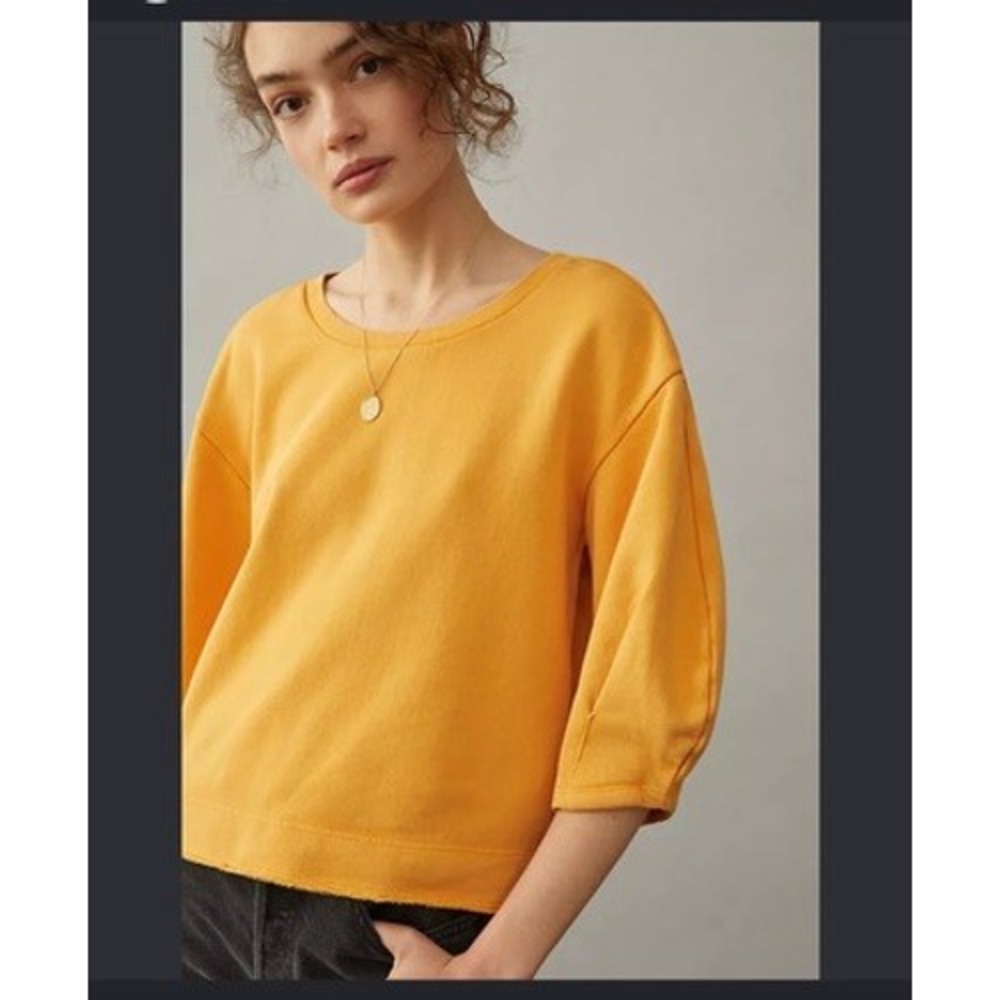 Anthropologie Mustard Yellow Puff Sleeve French Terry Sweatshirt XXSP